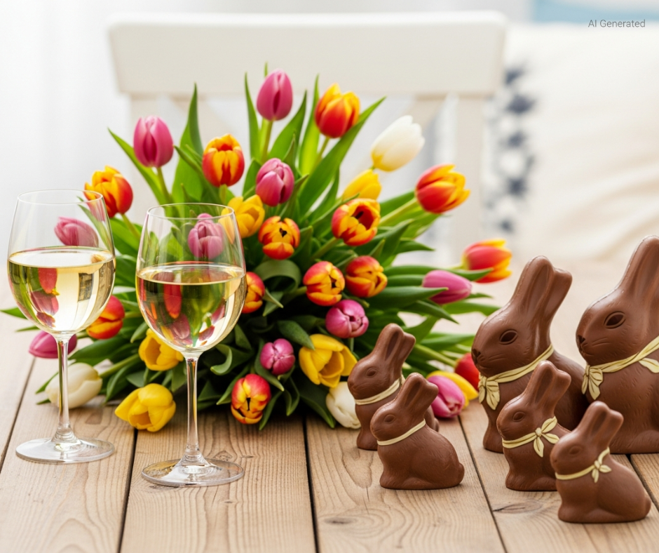 AI Generated image of spring white wines for Easter